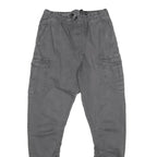INDICODE Mens Cotton Blend Grey Regular Drawstring Cargo Trousers W24 L26 Casual