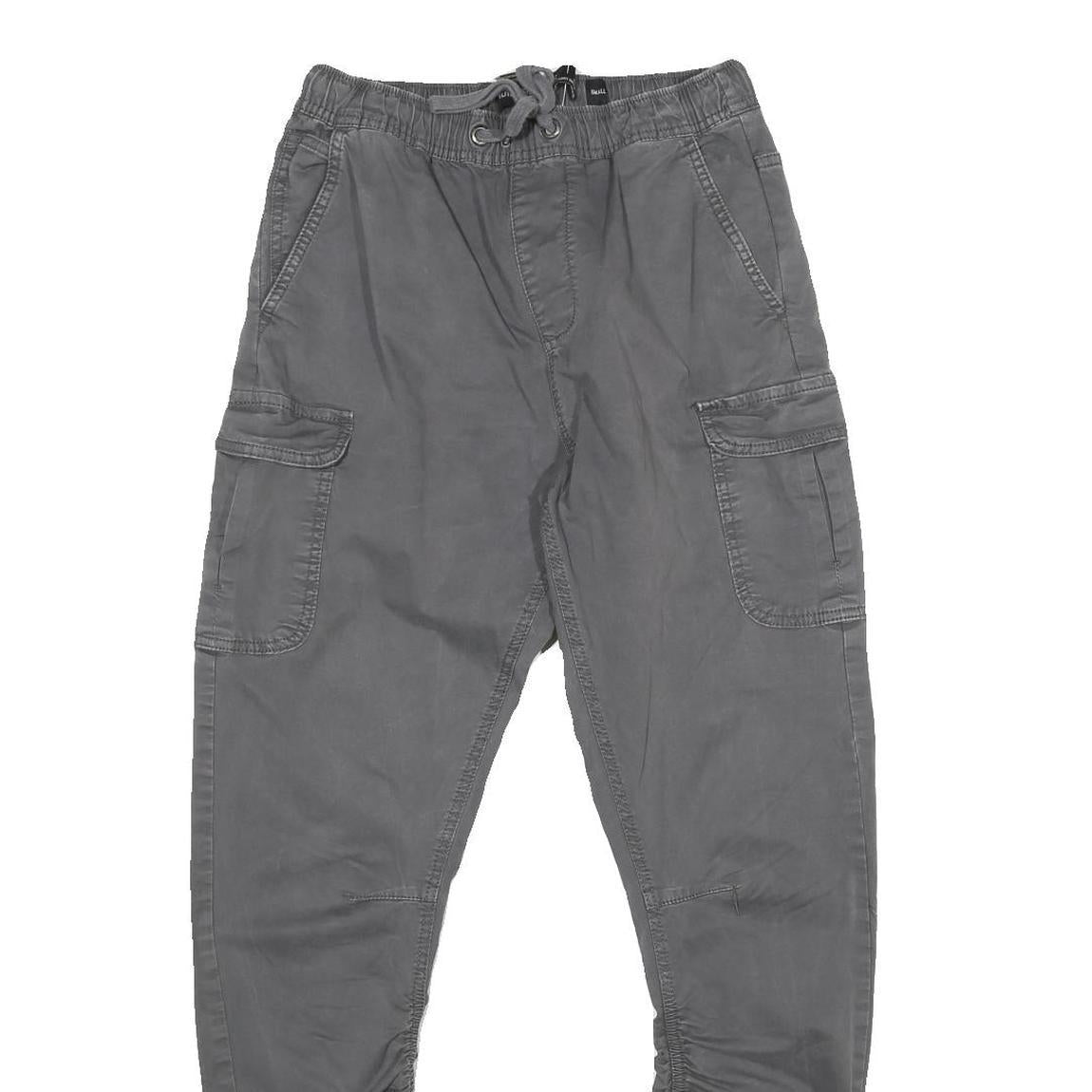 INDICODE Mens Cotton Blend Grey Regular Drawstring Cargo Trousers W24 L26 Casual