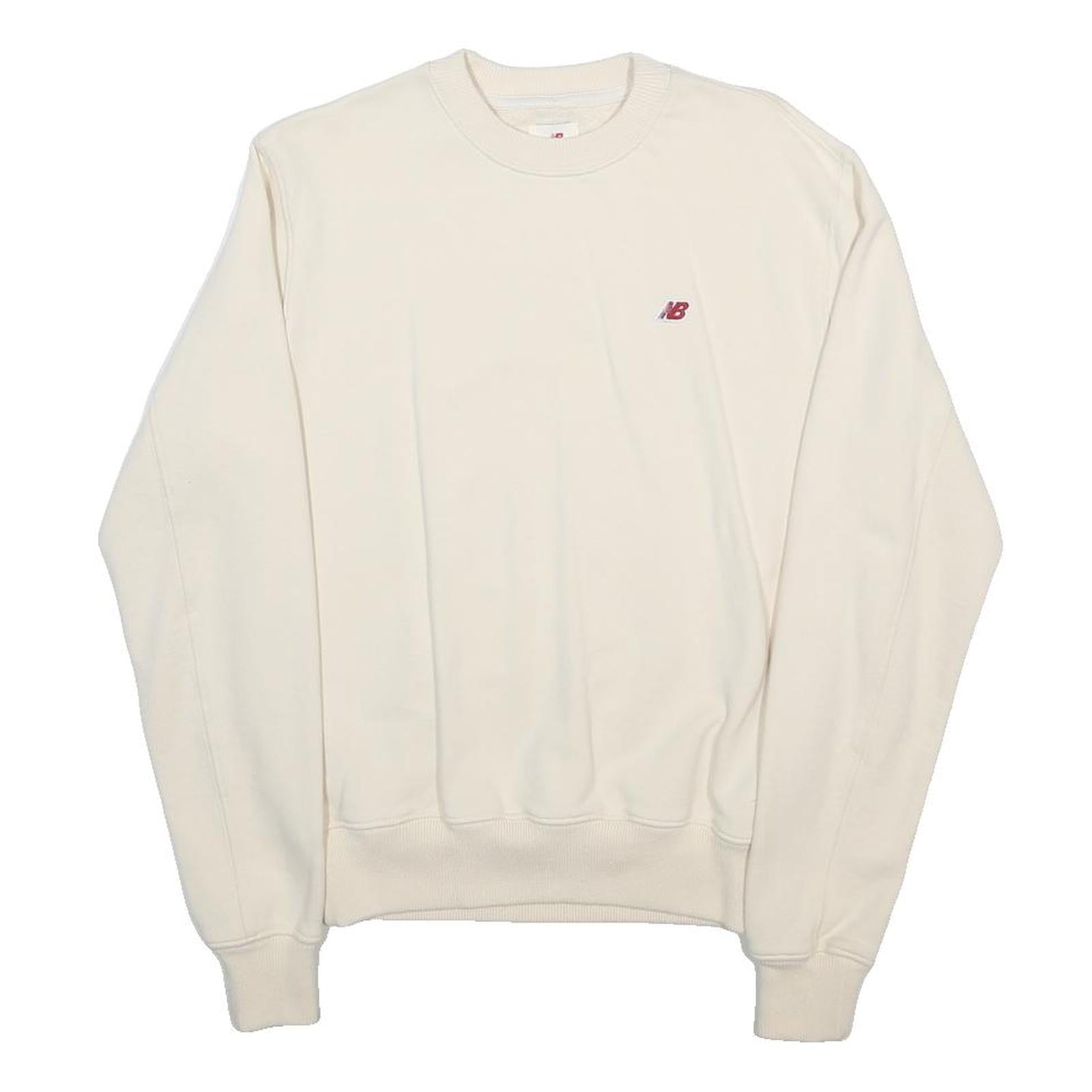 NEW BALANCE Mens Cream XS Crew Neck Sweatshirt Cotton Blend Pullover Comfortable