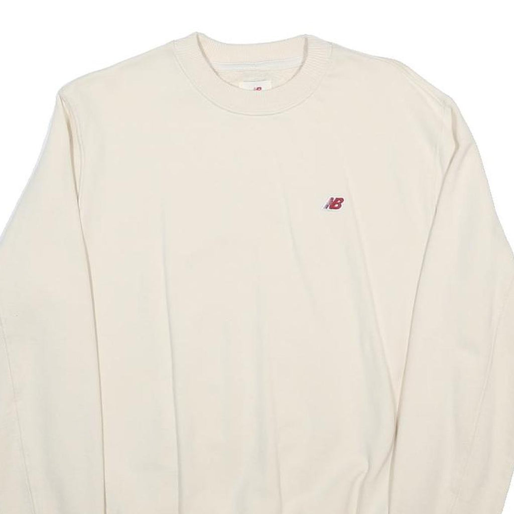 NEW BALANCE Mens Cream XS Crew Neck Sweatshirt Cotton Blend Pullover Comfortable