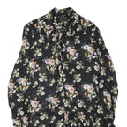ZARA Womens Black Floral Polyester Blend Day Dress S Ruffle Hem Tie Neck