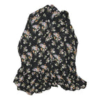 ZARA Womens Black Floral Polyester Blend Day Dress S Ruffle Hem Tie Neck