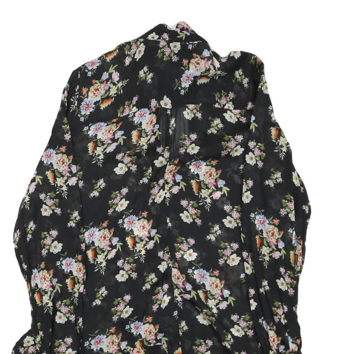 ZARA Womens Black Floral Polyester Blend Day Dress S Ruffle Hem Tie Neck