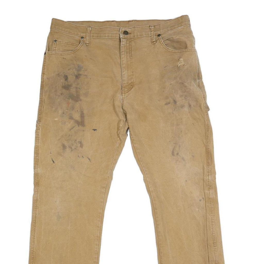 DICKIES Mens Regular Fit Beige Cotton Blend Straight Jeans W36 L32 Workwear