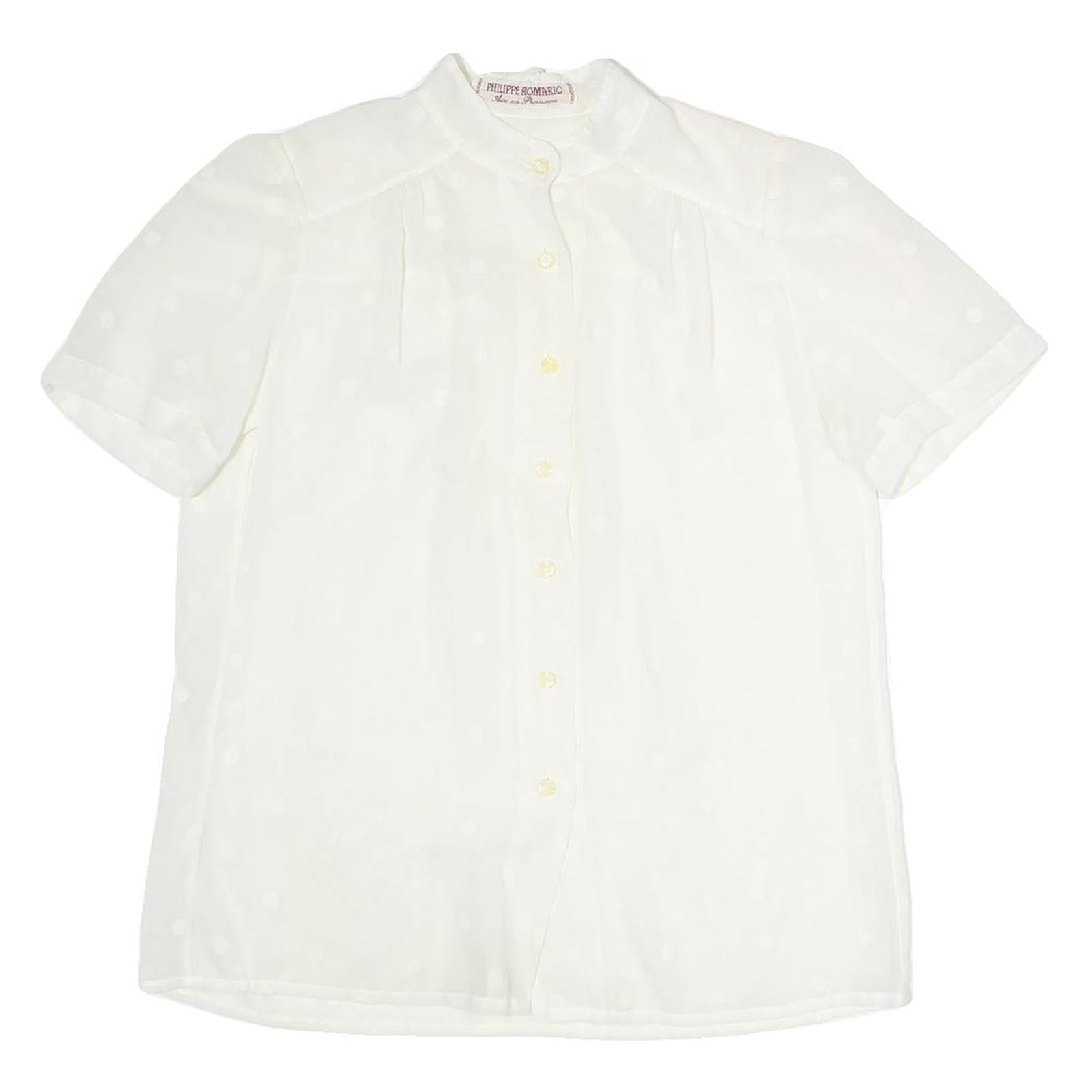 PHILLIPE ROMARIC Womens White Printed Shirt Short Sleeve Button Neck M Light Top