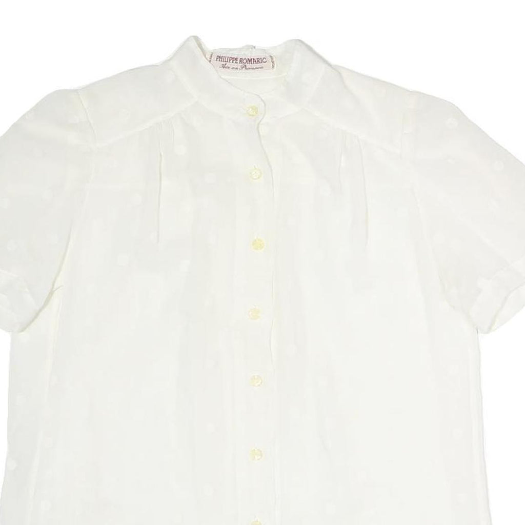 PHILLIPE ROMARIC Womens White Printed Shirt Short Sleeve Button Neck M Light Top