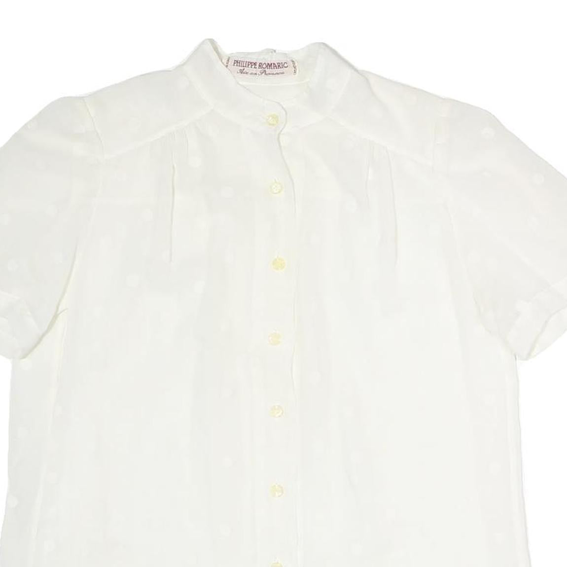 PHILLIPE ROMARIC Womens White Printed Shirt Short Sleeve Button Neck M Light Top