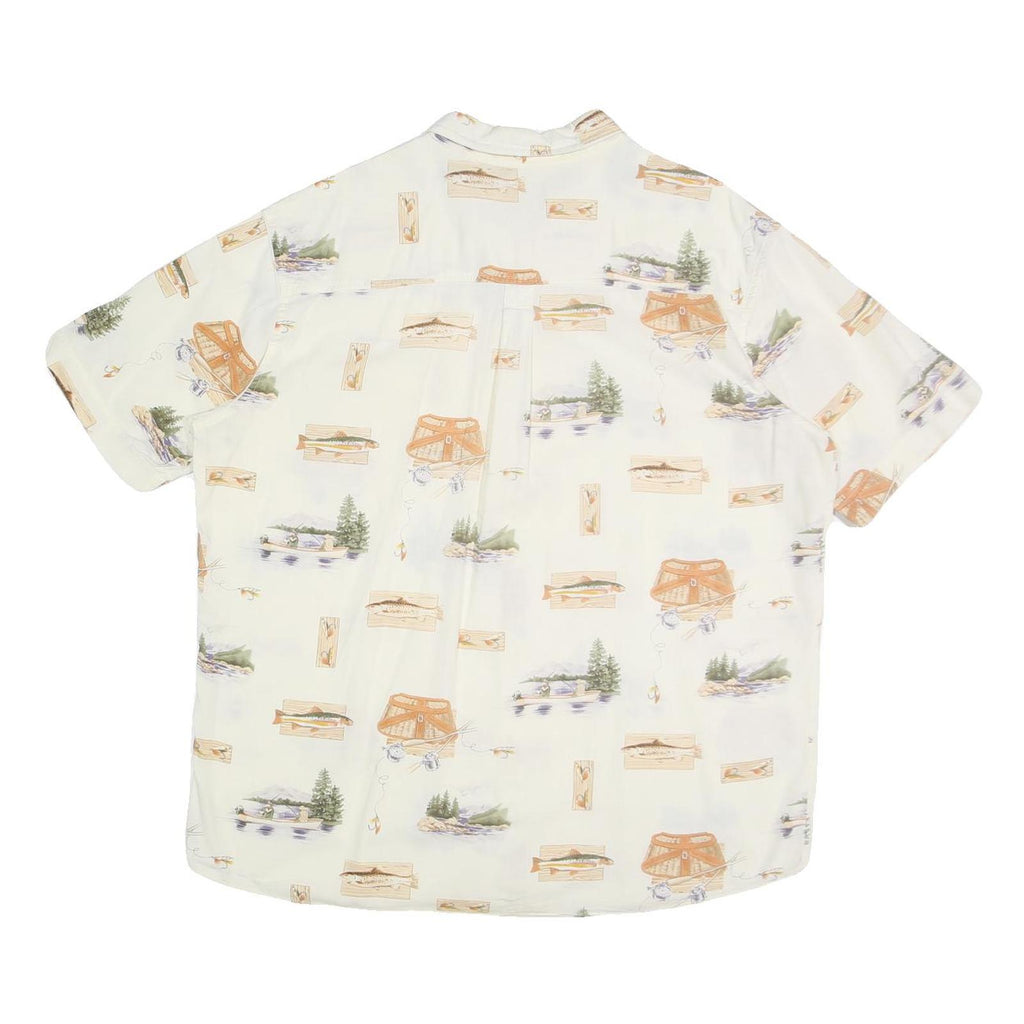 WOOLRICH Mens Cream Fishing Print Cotton Shirt L Button Down Casual