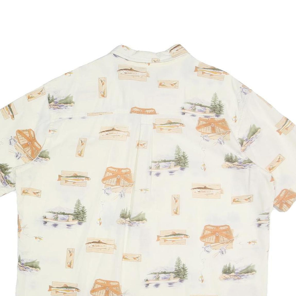 WOOLRICH Mens Cream Fishing Print Cotton Shirt L Button Down Casual