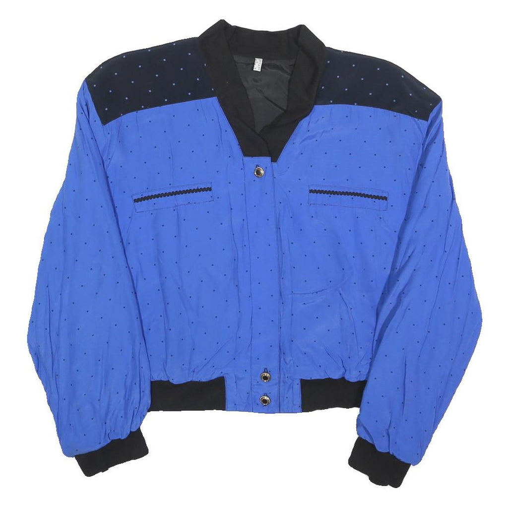 Womens Blue & Black Polka Dot Viscose Zip Jacket UK 12 Lightweight Retro