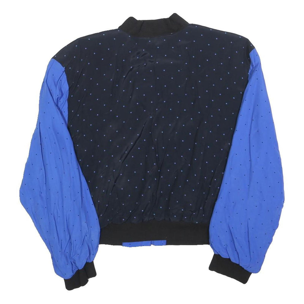 Womens Blue & Black Polka Dot Viscose Zip Jacket UK 12 Lightweight Retro