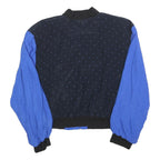 Womens Blue & Black Polka Dot Viscose Zip Jacket UK 12 Lightweight Retro