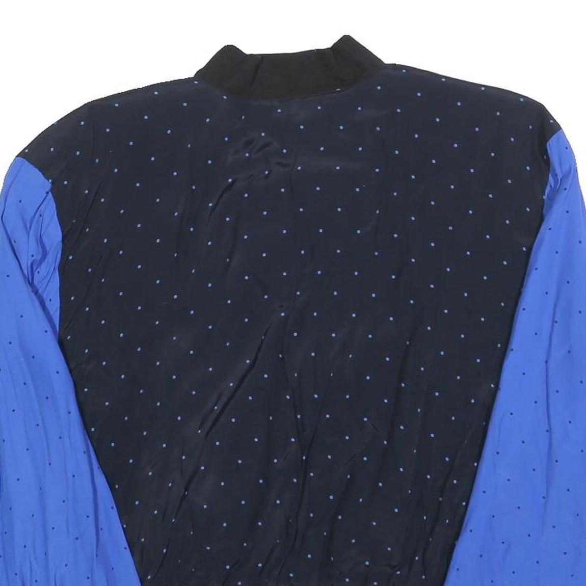Womens Blue & Black Polka Dot Viscose Zip Jacket UK 12 Lightweight Retro