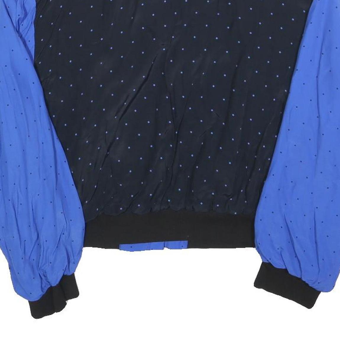 Womens Blue & Black Polka Dot Viscose Zip Jacket UK 12 Lightweight Retro