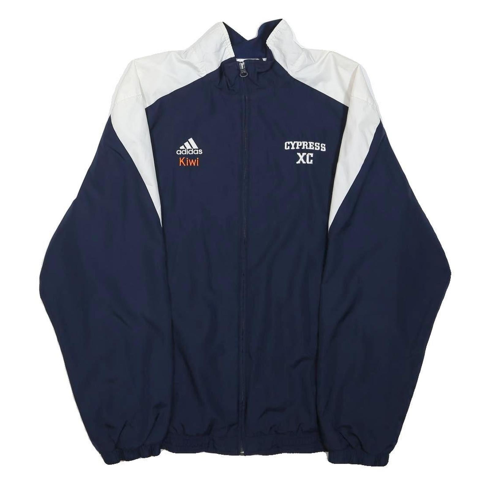 ADIDAS Mens Navy & White Polyester Zip Jacket S Plain Athletic Sports Running