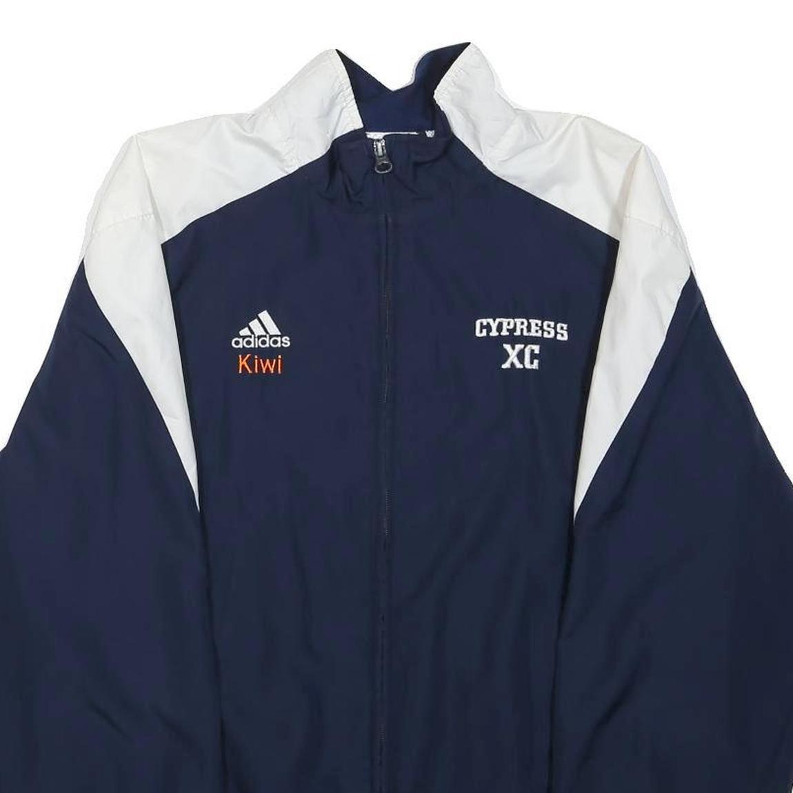 ADIDAS Mens Navy & White Polyester Zip Jacket S Plain Athletic Sports Running