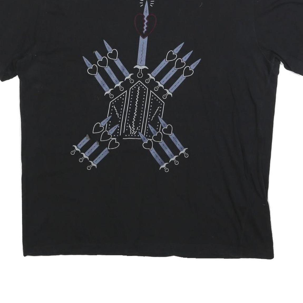 VALENTINO Mens Black Graphic T-Shirt L Short Sleeve Crew Neck Designer Cotton