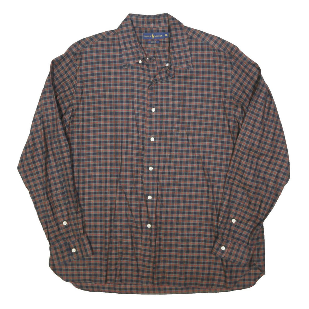 RALPH LAUREN Mens Navy & Red Check Shirt XL Classic Cotton Blend Button Down
