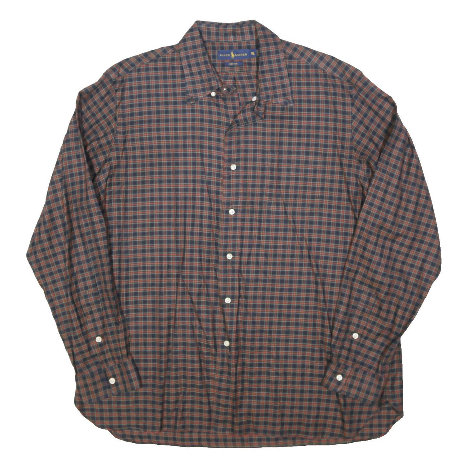 RALPH LAUREN Mens Navy & Red Check Shirt XL Classic Cotton Blend Button Down
