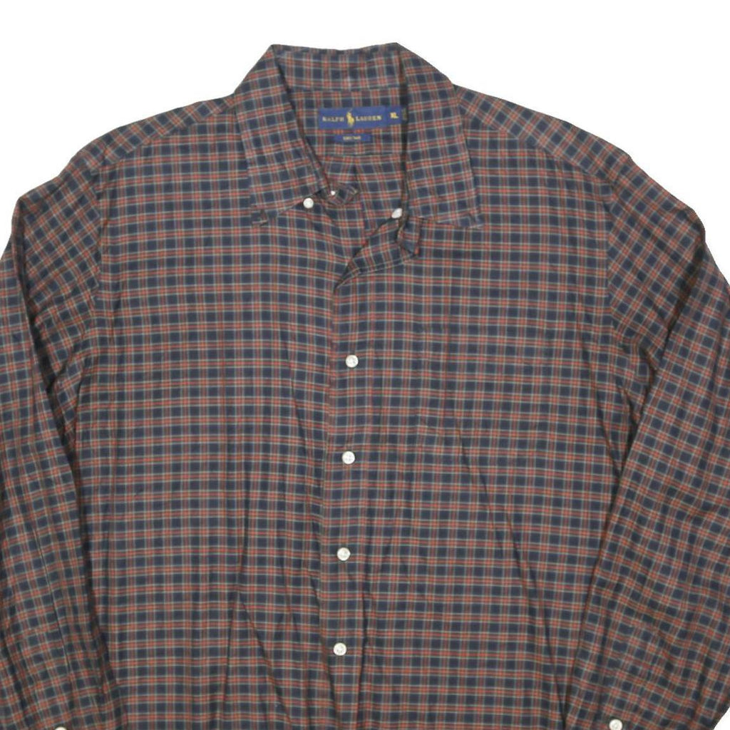 RALPH LAUREN Mens Navy & Red Check Shirt XL Classic Cotton Blend Button Down