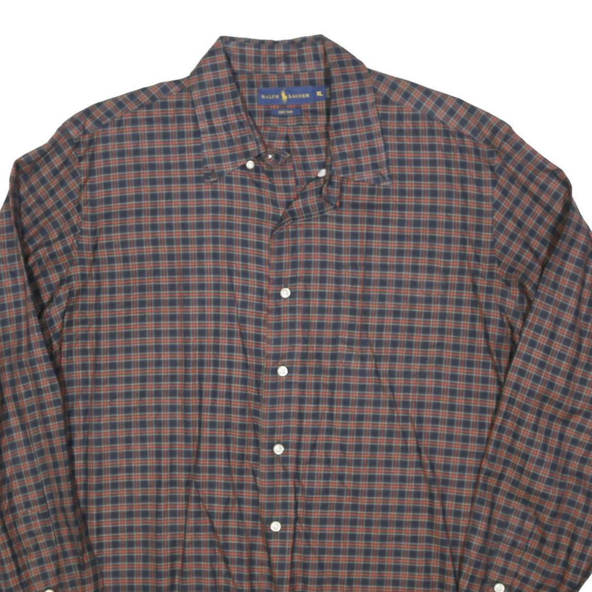 RALPH LAUREN Mens Navy & Red Check Shirt XL Classic Cotton Blend Button Down