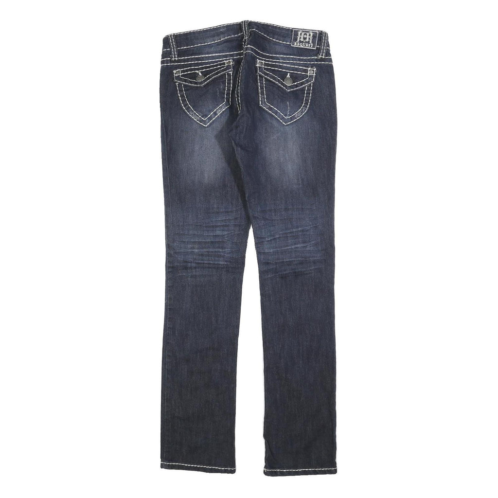 REQUEST Womens Slim Fit Blue Denim Cotton Blend Jeans W32 L32 Stylish Contrast