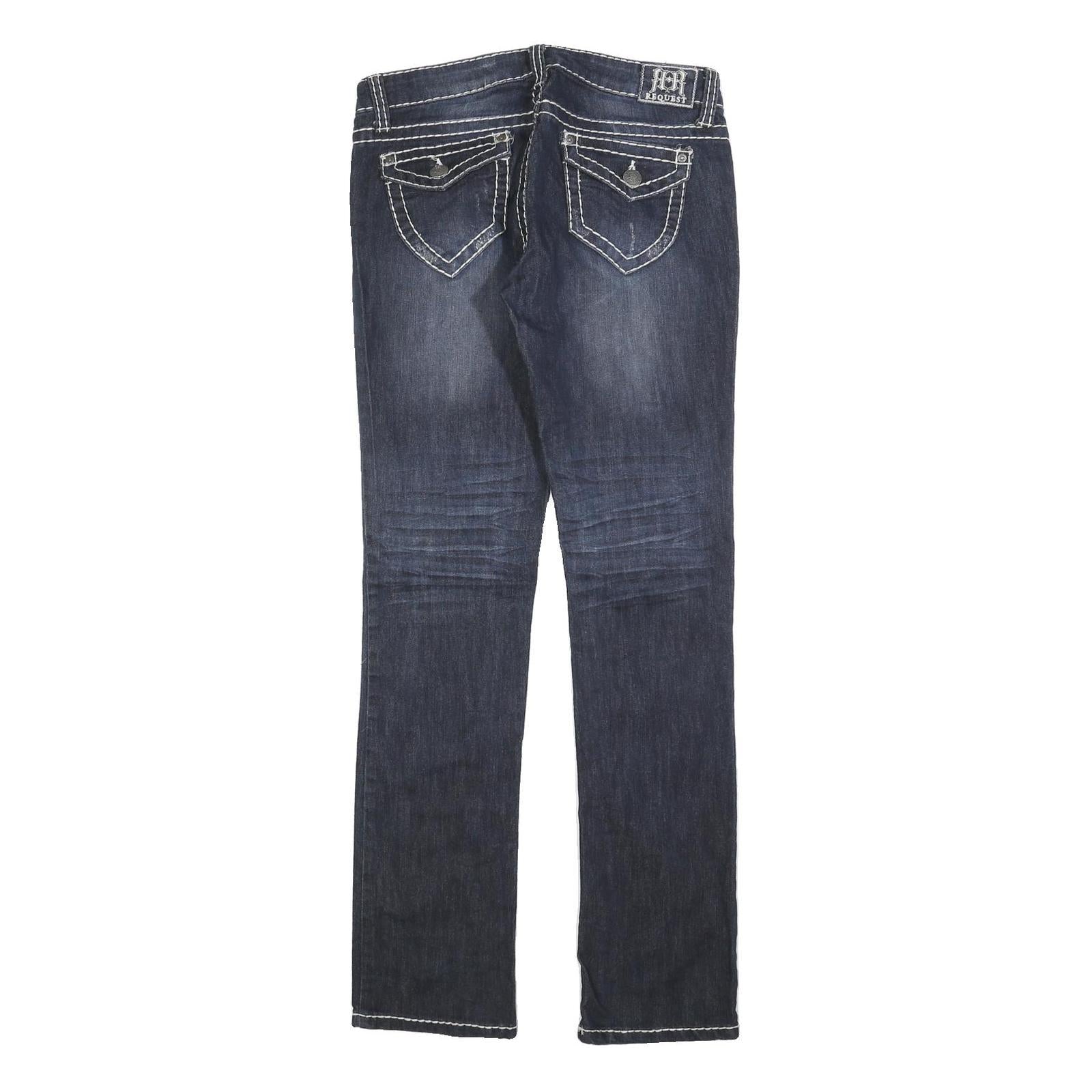 REQUEST Womens Slim Fit Blue Denim Cotton Blend Jeans W32 L32 Stylish Contrast