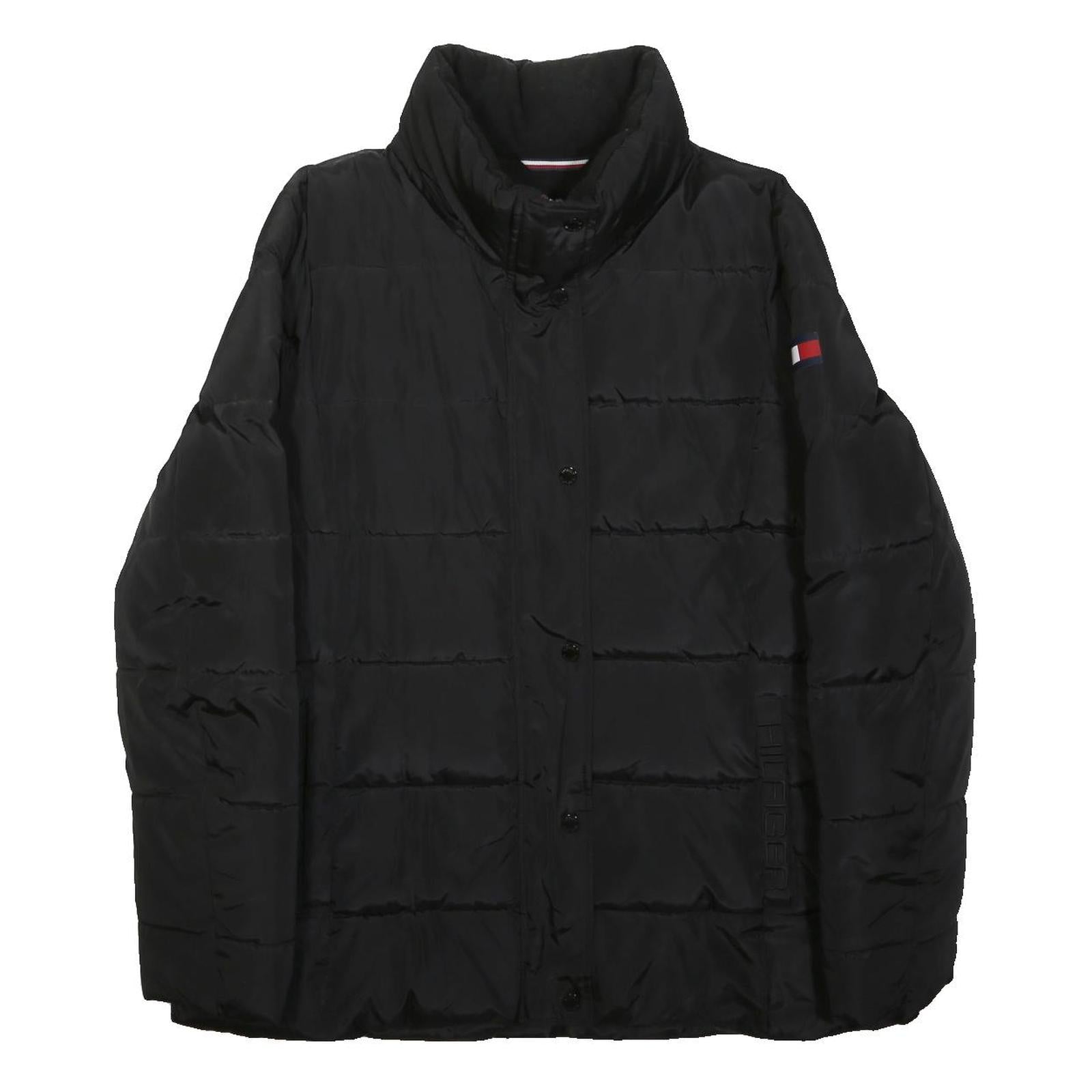 TOMMY HILFIGER Womens Black Jacket L Polyester Plain Zip Puffa Winter Warm