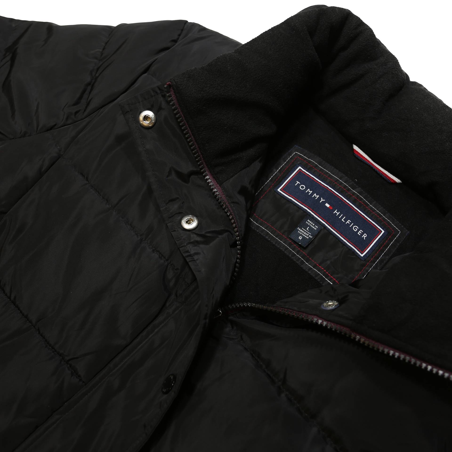 TOMMY HILFIGER Womens Black Jacket L Polyester Plain Zip Puffa Winter Warm