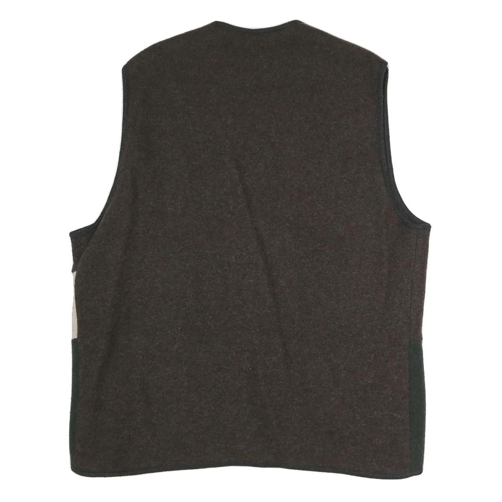 Mens Brown Green & Cream Button Jacket XL Polyester Blend Plain Embroidered