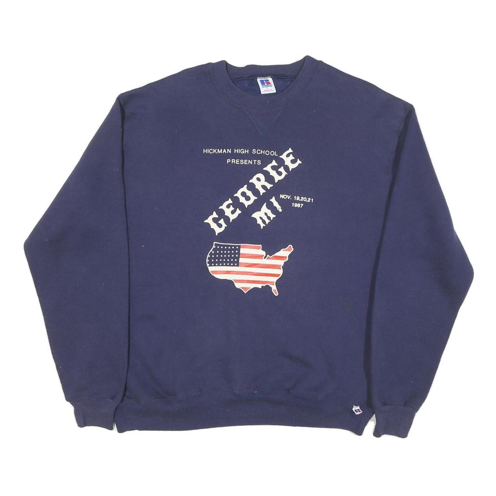 RUSSELL ATHLETIC Mens Navy Blue Hickman High School Crew Neck L Sweatshirt