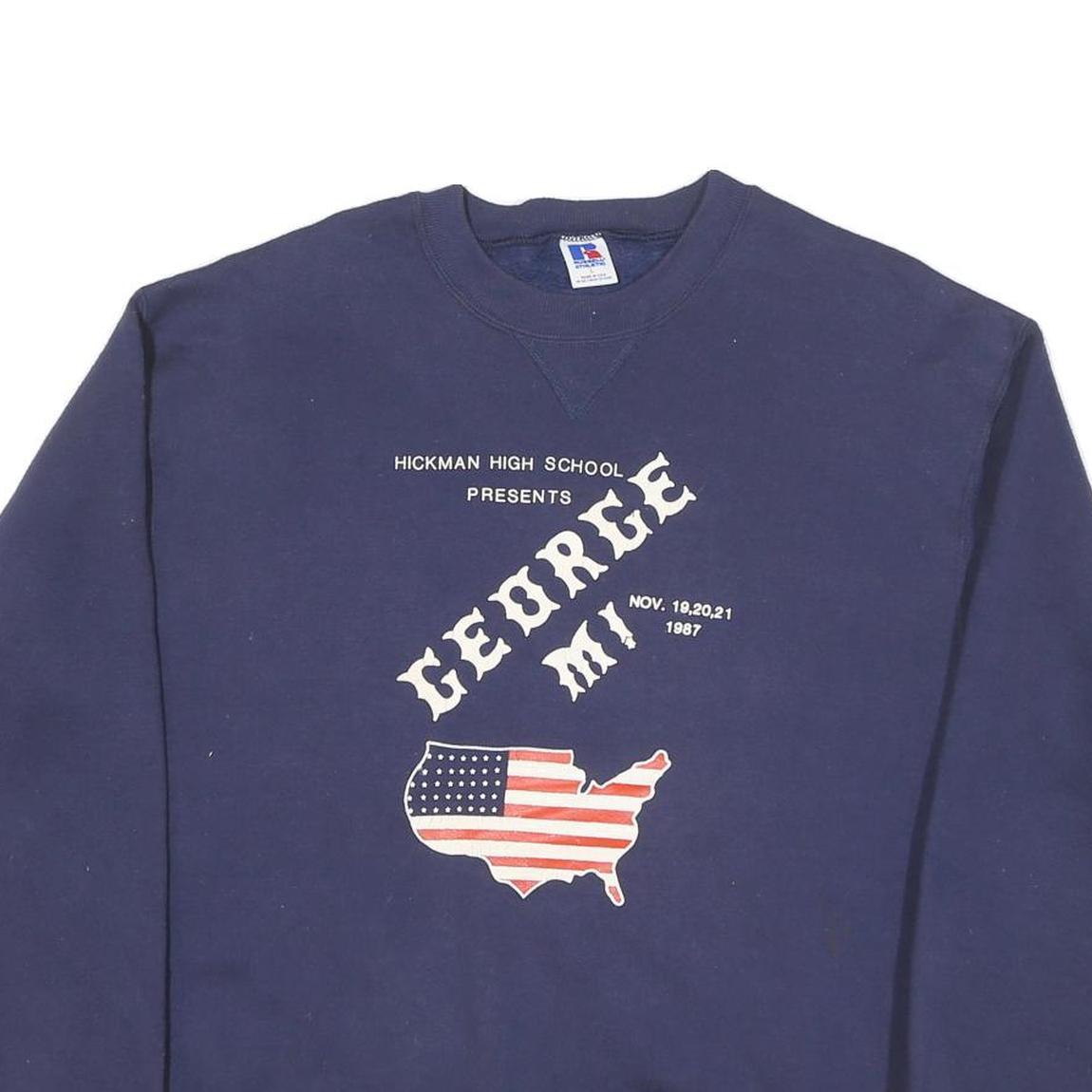 RUSSELL ATHLETIC Mens Navy Blue Hickman High School Crew Neck L Sweatshirt