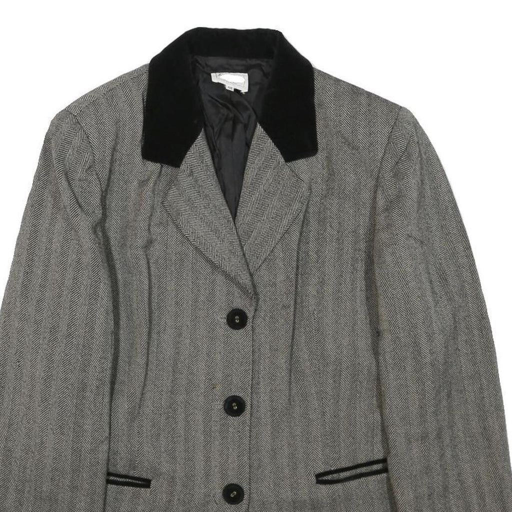 LUISA SPAGNOLI Womens Grey & Black Wool Blend Herringbone Jacket UK 18 Button