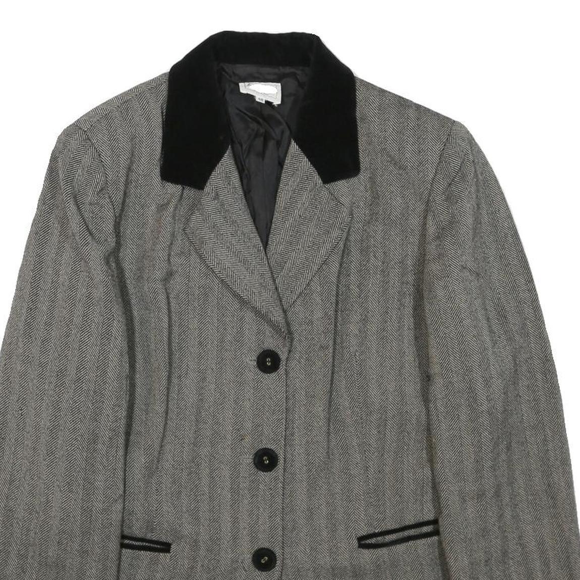 LUISA SPAGNOLI Womens Grey & Black Wool Blend Herringbone Jacket UK 18 Button