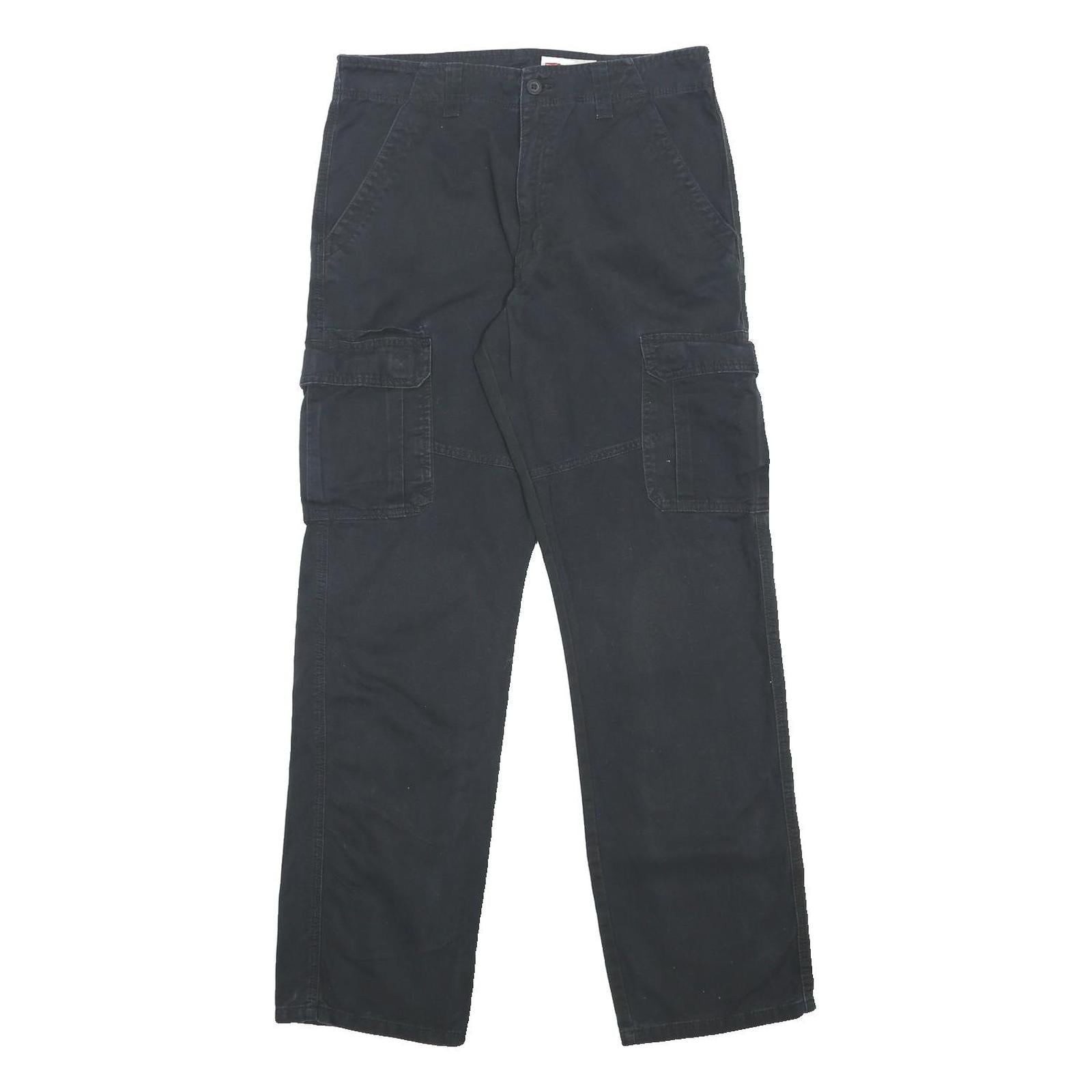 LEVI'S Mens Cotton Black Relaxed Straight Trousers W34 L34 Cargo Pocket Zip