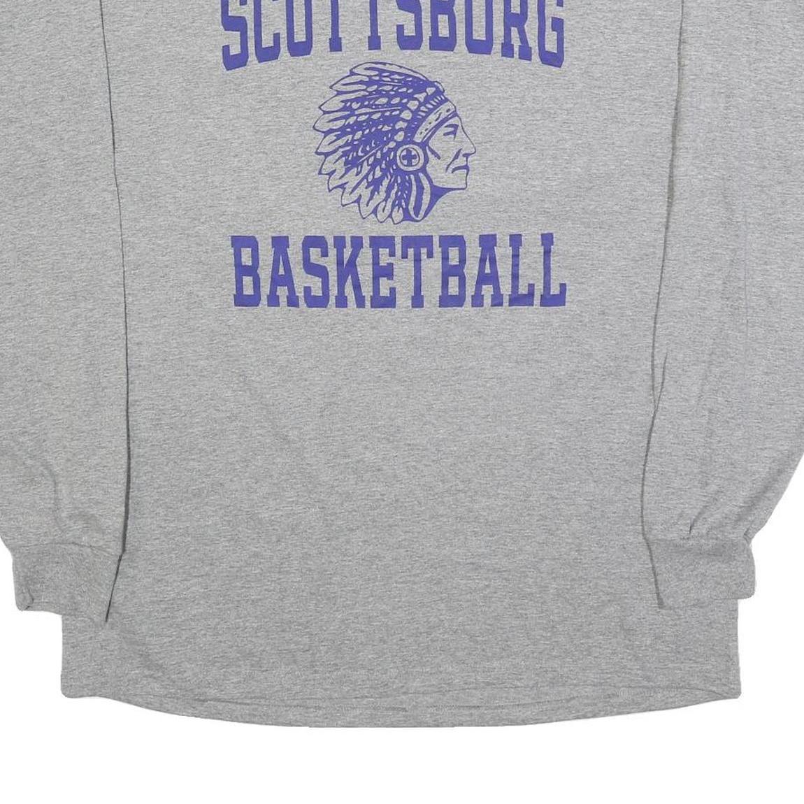 JERZEES Mens Grey Basketball Graphic T-Shirt XL Long Sleeve Crew Neck