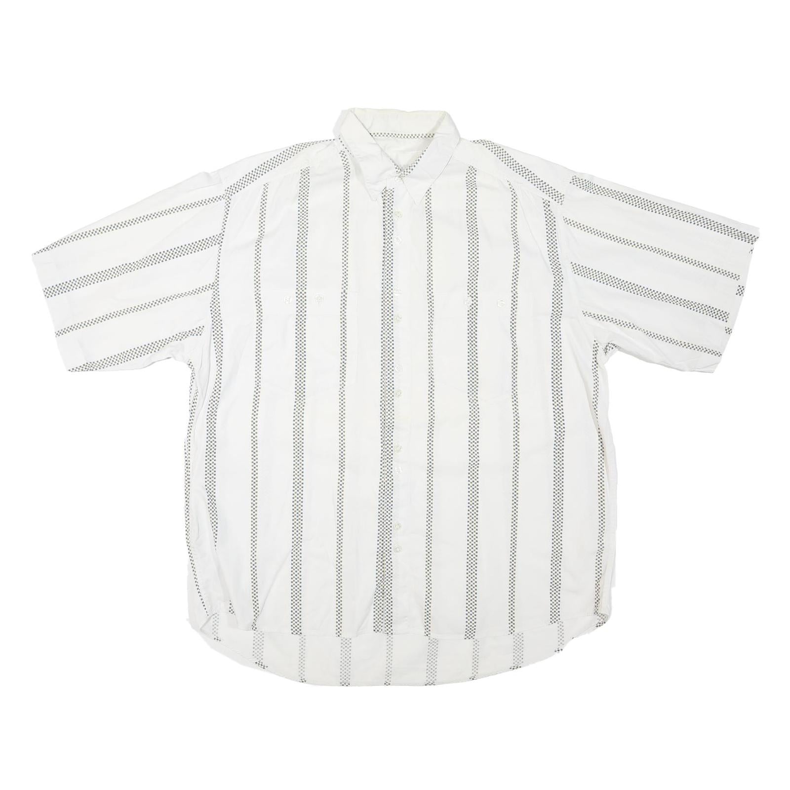 Mens White & Black Patterned Cotton Blend Shirt XL Casual Summer Short Sleeve