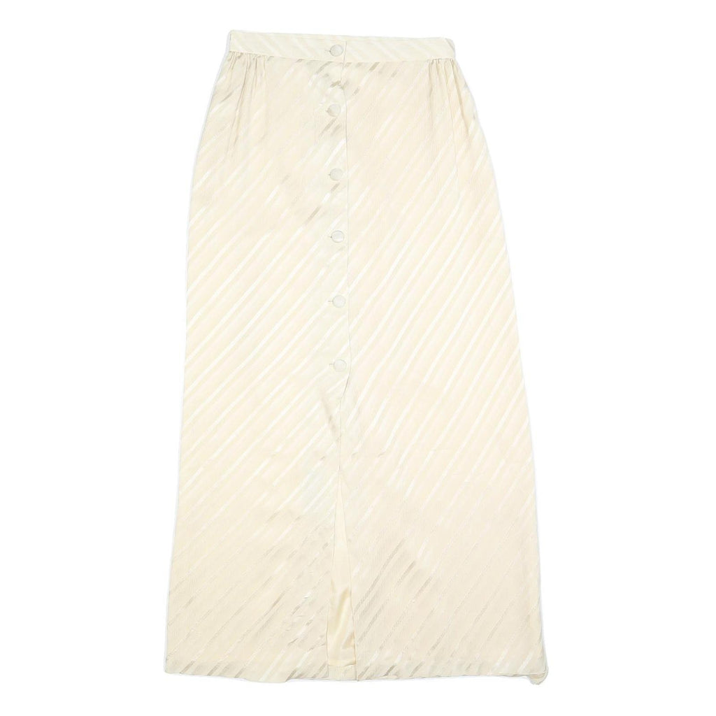 Womens Cream Button Front Pleated Midi Woven Skirt S Elegant Lightweight Style