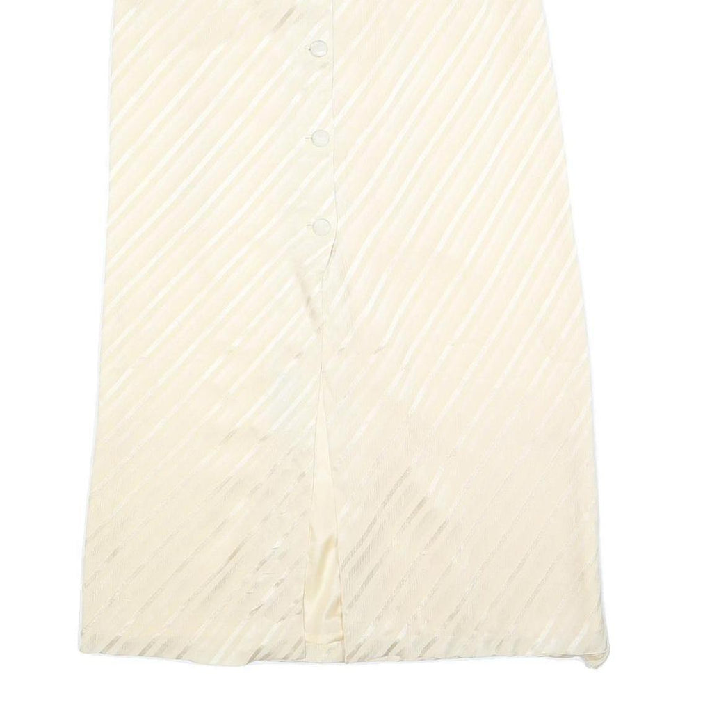 Womens Cream Button Front Pleated Midi Woven Skirt S Elegant Lightweight Style