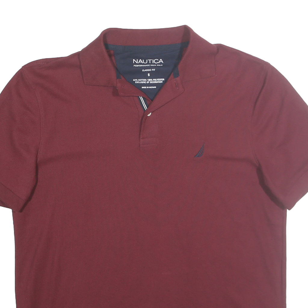 NAUTICA Mens Maroon Short Sleeve Plain S Cotton Blend Polo Shirt Classic Fit