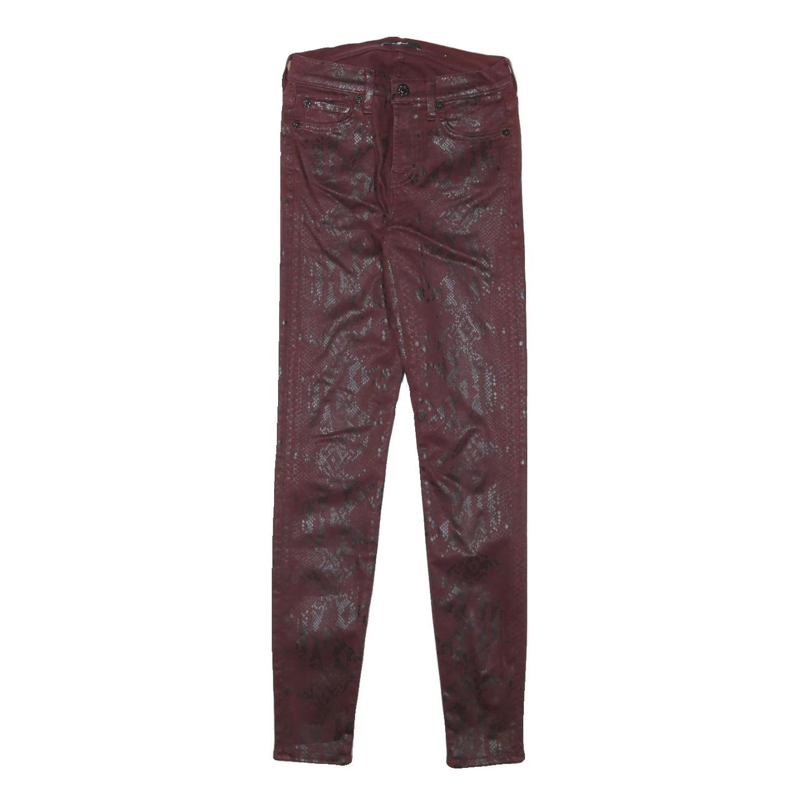 7 FOR ALL MANKIND Womens Slim Burgundy Skinny Denim Woven W24 L29 Zip Cotton