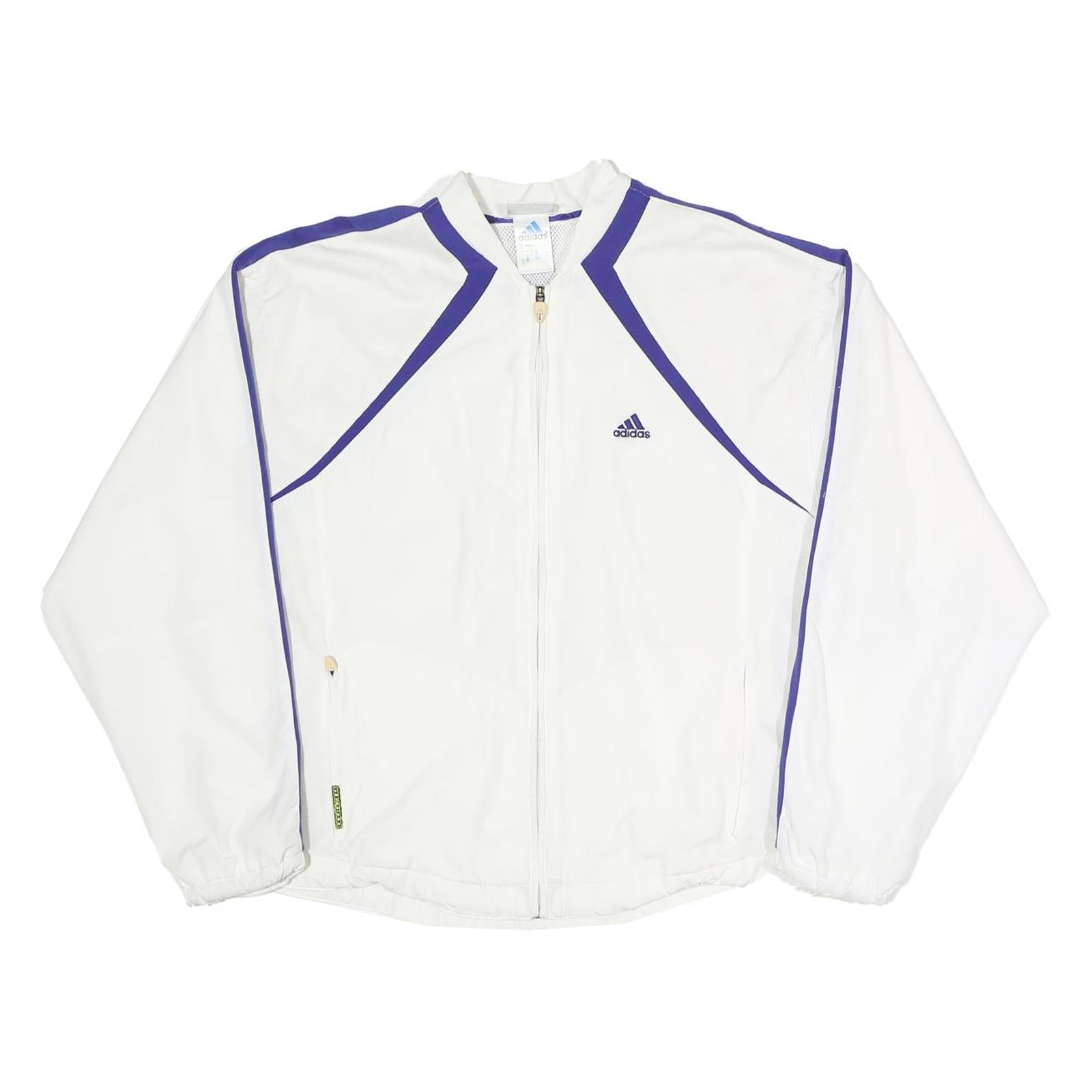 ADIDAS Womens White & Purple Sports Zip Jacket UK 14 Polyester Blend Track Top