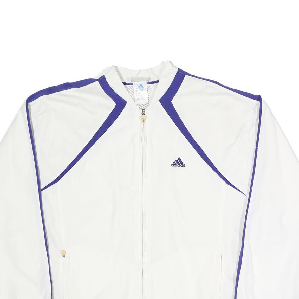 ADIDAS Womens White & Purple Sports Zip Jacket UK 14 Polyester Blend Track Top