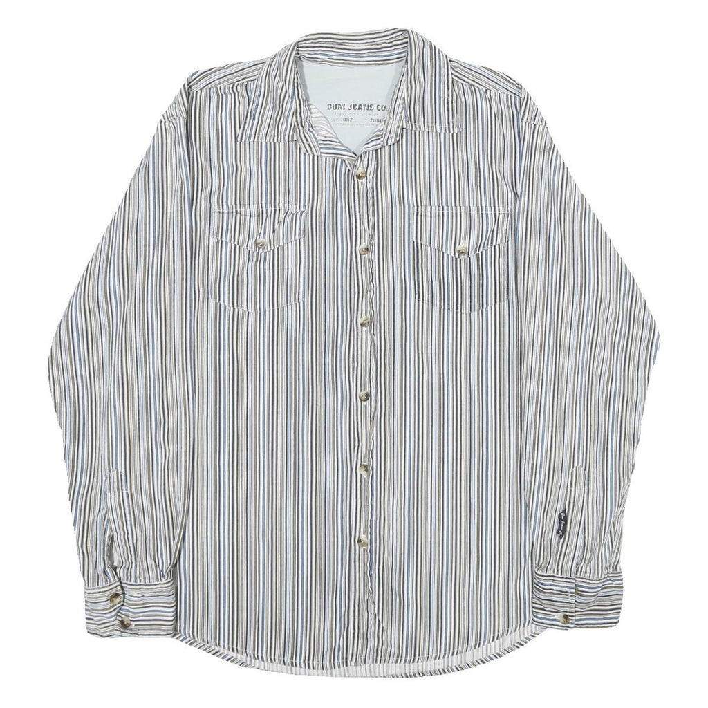 BUM JEANS CO Mens Blue Beige Striped Shirt M Casual Cotton Button Shirt