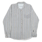 BUM JEANS CO Mens Blue Beige Striped Shirt M Casual Cotton Button Shirt