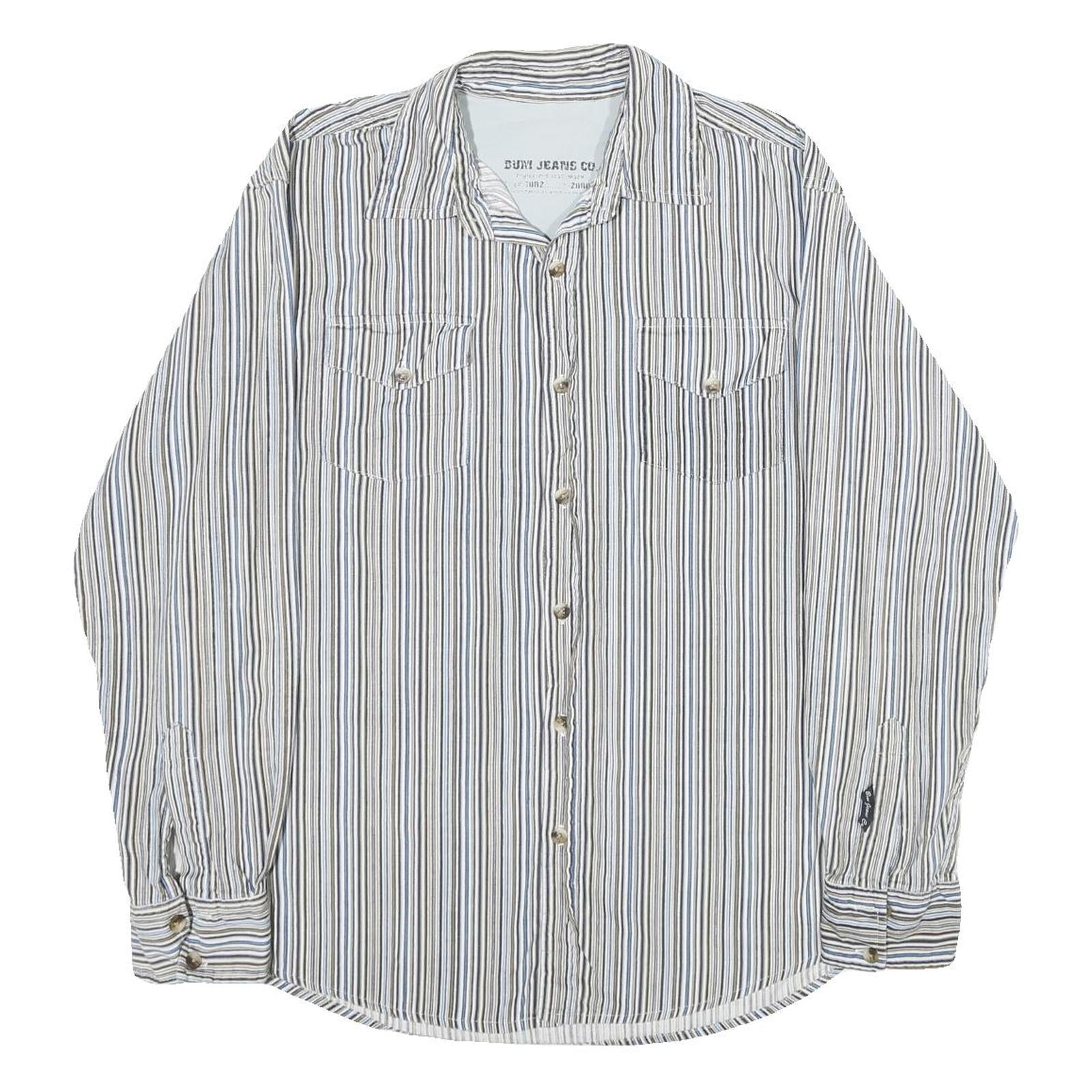 BUM JEANS CO Mens Blue Beige Striped Shirt M Casual Cotton Button Shirt