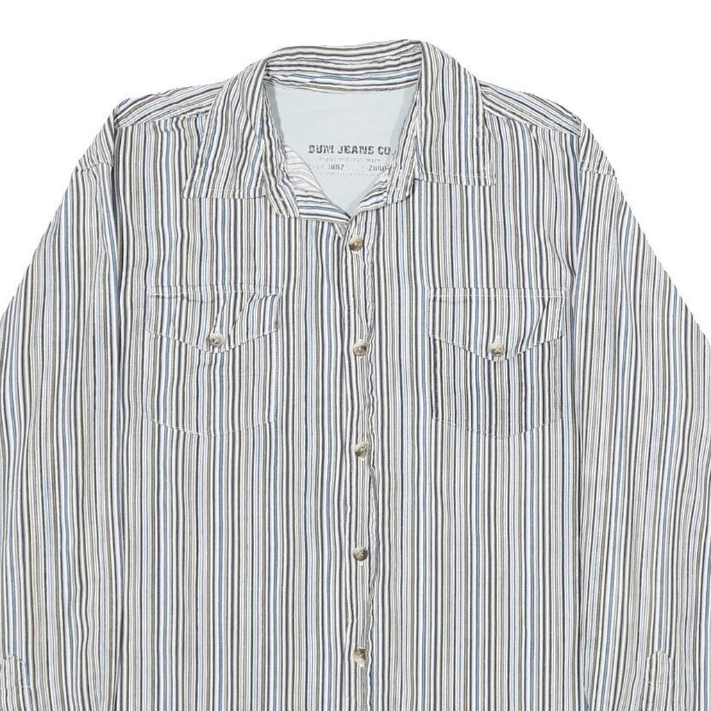 BUM JEANS CO Mens Blue Beige Striped Shirt M Casual Cotton Button Shirt