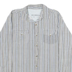 BUM JEANS CO Mens Blue Beige Striped Shirt M Casual Cotton Button Shirt
