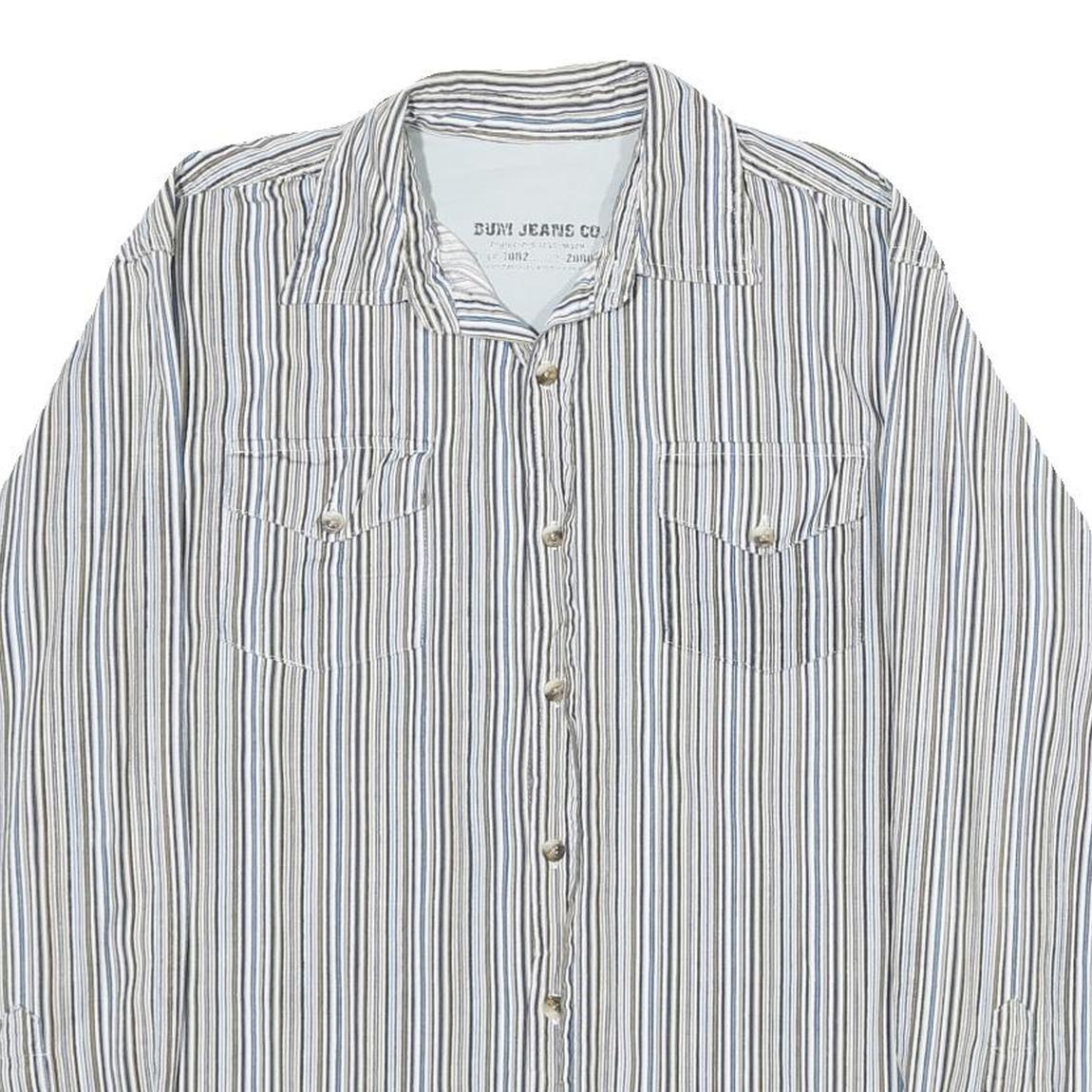 BUM JEANS CO Mens Blue Beige Striped Shirt M Casual Cotton Button Shirt