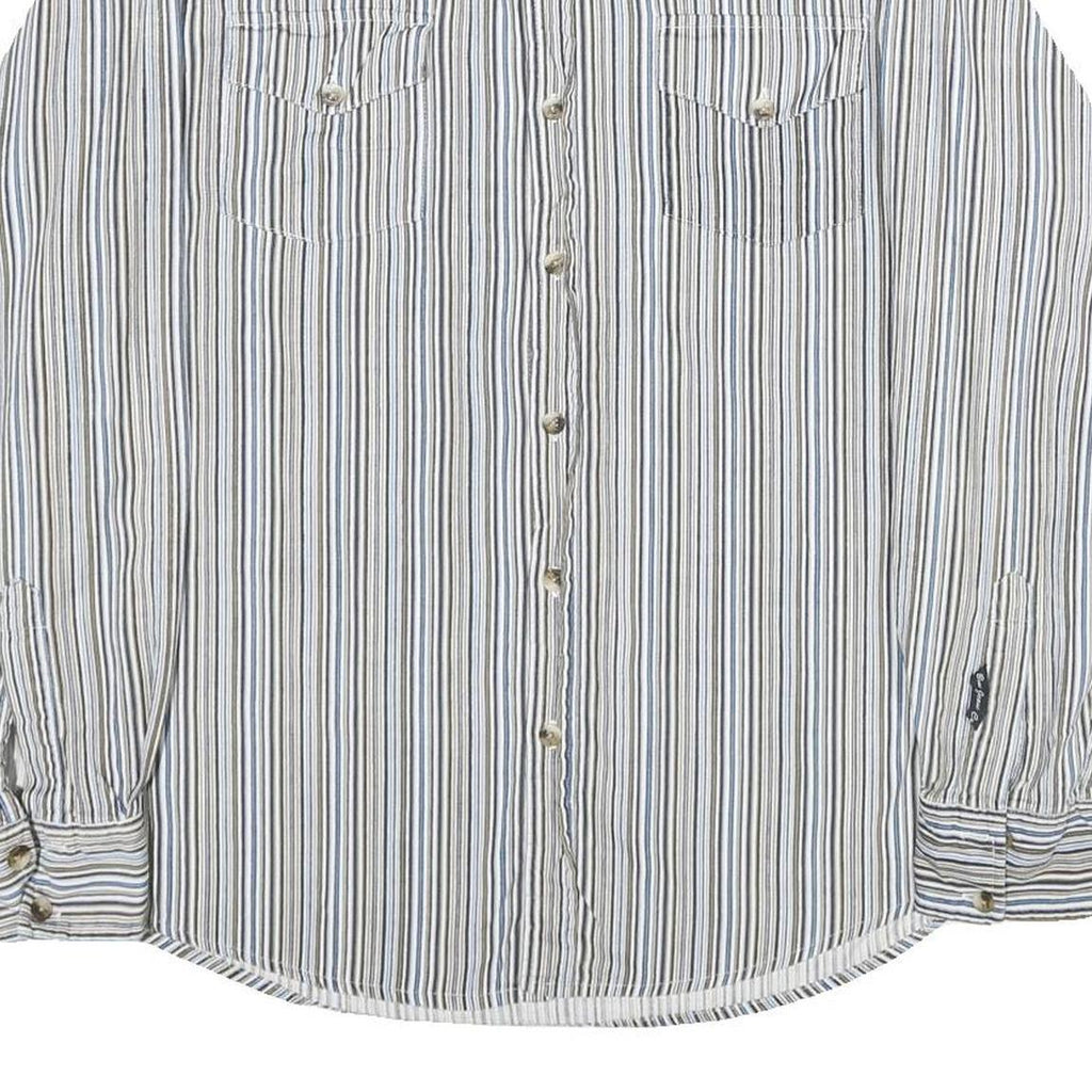 BUM JEANS CO Mens Blue Beige Striped Shirt M Casual Cotton Button Shirt